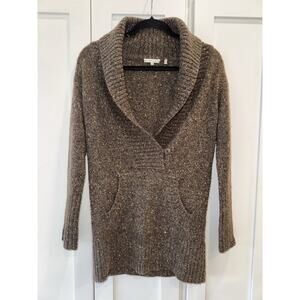 Vince Brown Tweed 100% Cashmere Shawl Pullover Long Sweater w/ Pocket Sz XS